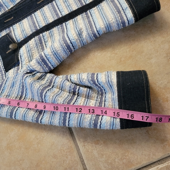 Doncaster women's size 8 sport 100% silk striped with denim trimmed jacket - Picture 10 of 16